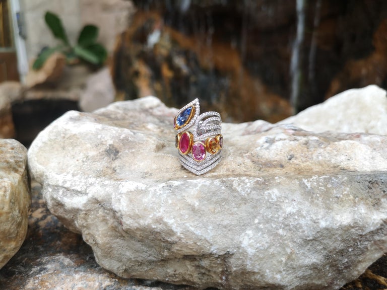 SJ1686 - Ruby and Multi-Color Sapphire with Diamond Ring Set in 18 Karat Gold Settings