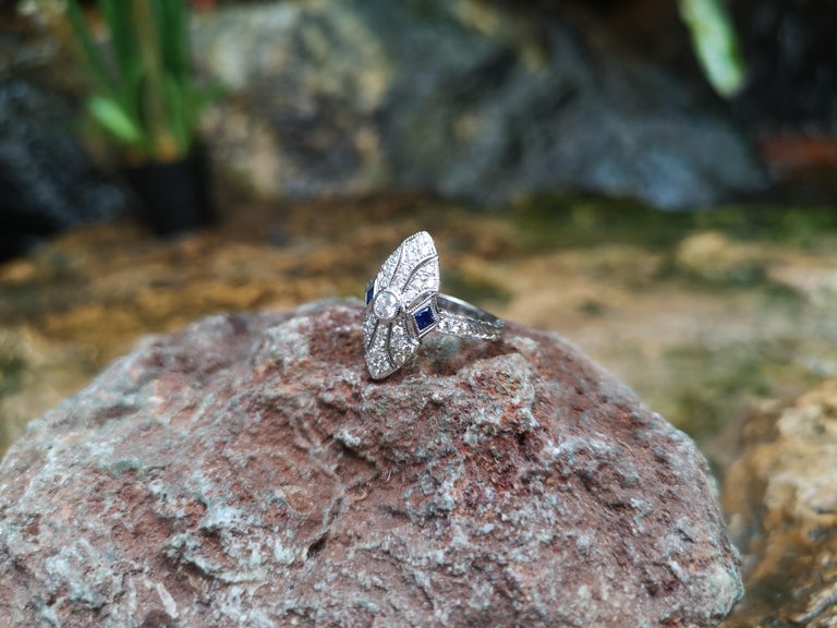 SJ6245 - Diamond with Blue Sapphire Ring Set in 18 Karat White Gold Settings