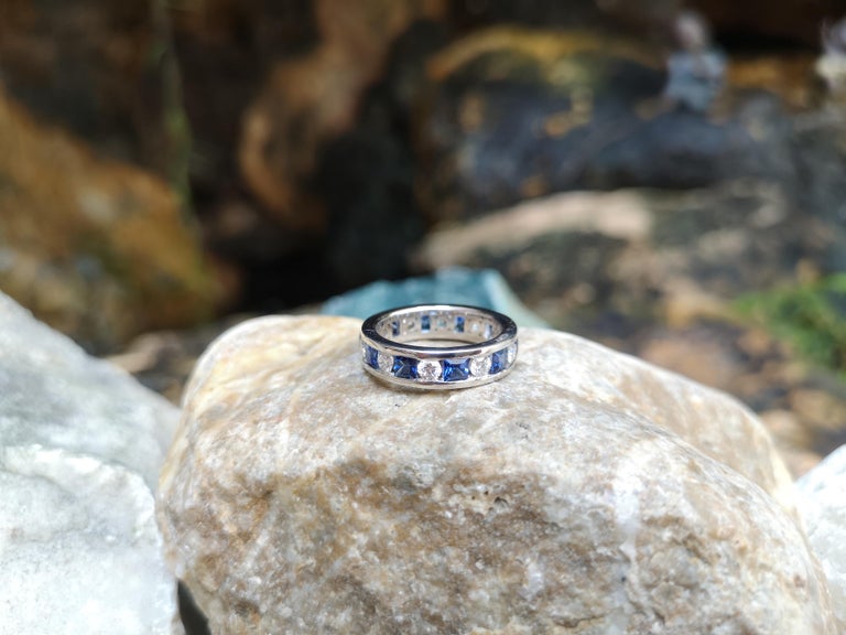 SJ2126 - Blue Sapphire with Diamond Eternity Ring Set in 18 Karat White Gold Settings