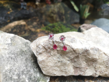 SJ2068 - Ruby with Diamond and Pink Sapphire Flower Earrings Set in 18 Karat White Gold