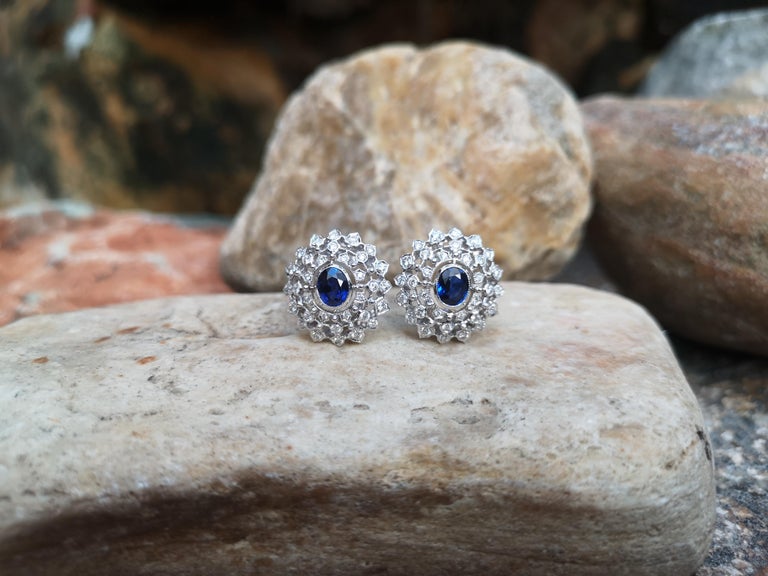 SJ1726 - Blue Sapphire with Diamond Earrings Set in 18 Karat White Gold Settings