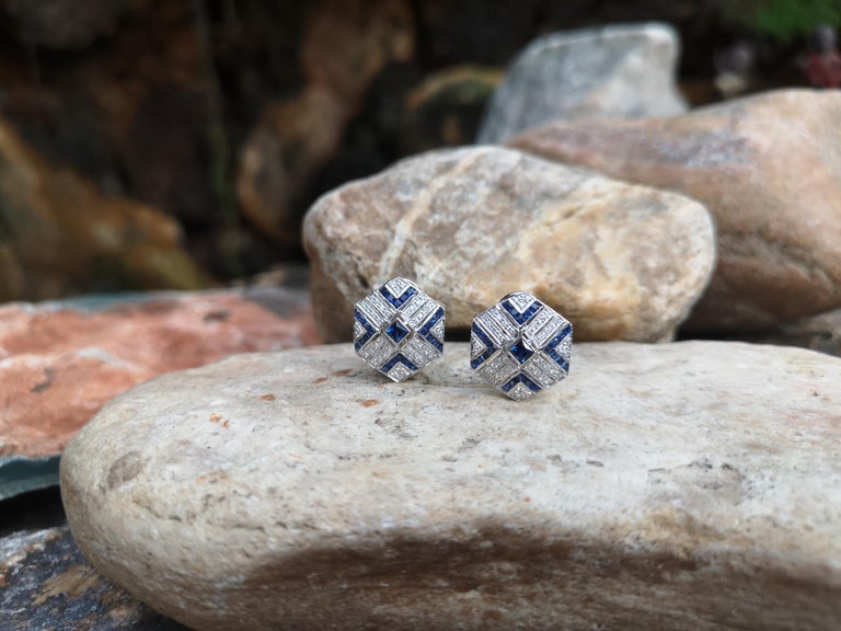 SJ2326 - Blue Sapphire with Diamond Earrings Set in 18 Karat White Gold Settings