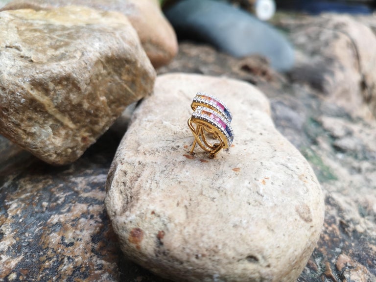 SJ6263 - Rainbow Colour Sapphire with Diamond Earring Set in 18 Karat Gold Settings