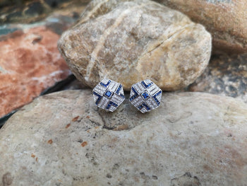 SJ2326 - Blue Sapphire with Diamond Earrings Set in 18 Karat White Gold Settings