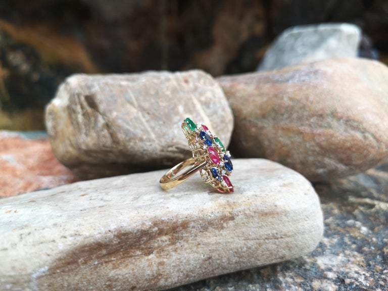 SJ1768 - Blue Sapphire, Emerald, Ruby and Diamond Ring Set in 18 Karat White Gold Setting