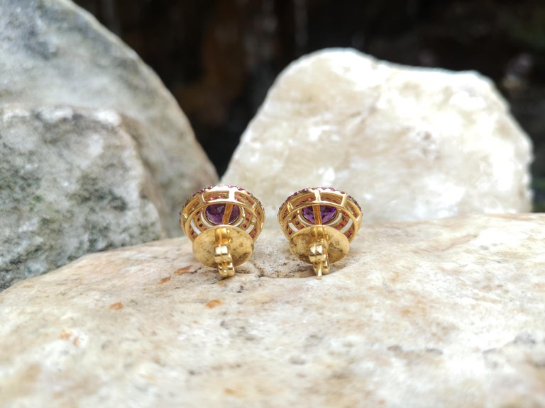 SJ6013 - Amethyst with Ruby Earrings Set in 18 Karat Gold Setting