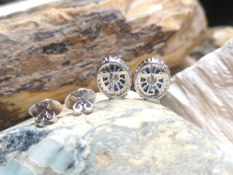 SJ1866 - Blue Sapphire with Diamond Earrings Set in 18 Karat White Gold Settings