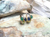 SJ2308 - Cabochon Blue Sapphire and Cabochon Emerald with Diamond Earrings 18 Karat Gold