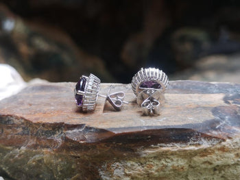 SJ6011 - Amethyst with Diamond Earrings Set in 18 Karat White Gold Settings