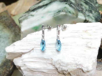 SJ2100 - Blue Topaz with Diamond Earrings Set in 18 Karat White Gold Settings