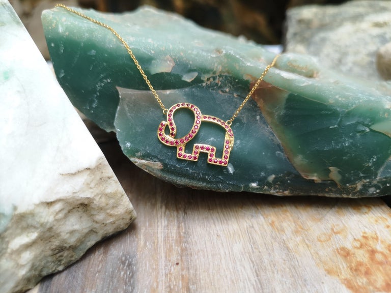 SJ2226 - Ruby Elephant Necklace Set in 18 Karat Gold Settings