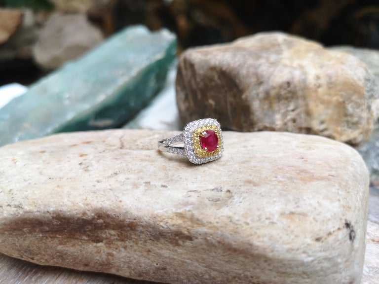 SJ2166 - Certified Burmese Ruby, Diamond and Yellow Diamond Ring in 18 Karat White Gold