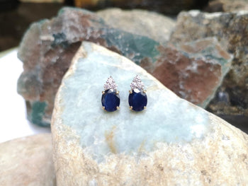 SJ2166 - Blue Sapphire with Diamond Earrings Set in 18 Karat Gold Settings