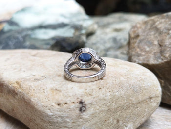 SJ6086 - Blue Sapphire with Diamond Ring Set in 18 Karat White Gold Settings