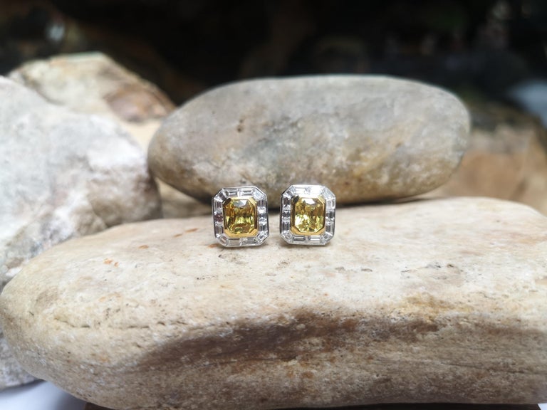 SJ1819 - Yellow Sapphire with Diamond Earrings Set in 18 Karat White Gold Settings