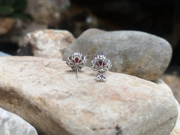 SJ1848 - Ruby with Diamond Earrings Set in 18 Karat White Gold Settings