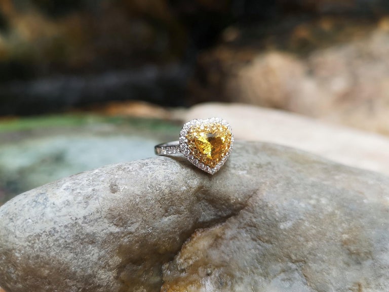 SJ2546 - Heart Shape Yellow Sapphire with Diamond Ring Set in 18 Karat White Gold