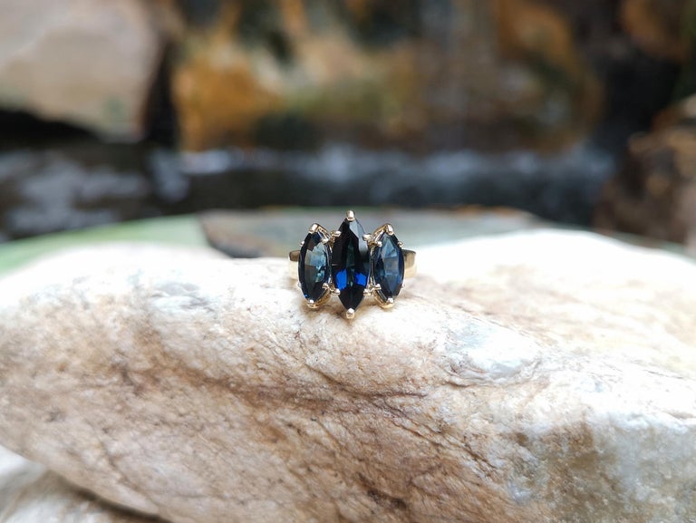 SJ1968 - Marquise Blue Sapphire Ring Set in 18 Karat Gold Settings