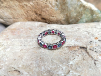 SJ2314 - Ruby with Blue Sapphire Ring Set in 18 Karat White Gold Settings