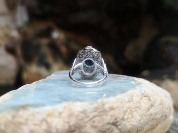 SJ6096 - Blue Sapphire with Emerald and Diamond Ring Set in 18 Karat White Gold Settings