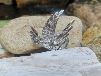 JP0554W - South Sea Pearl with Grey & Brown Diamond Swan Brooch Set 18K White Gold Setting
