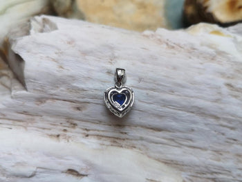 SJ1897 - Heart Shape Blue Sapphire Pendant Set in 18 Karat White Gold Settings