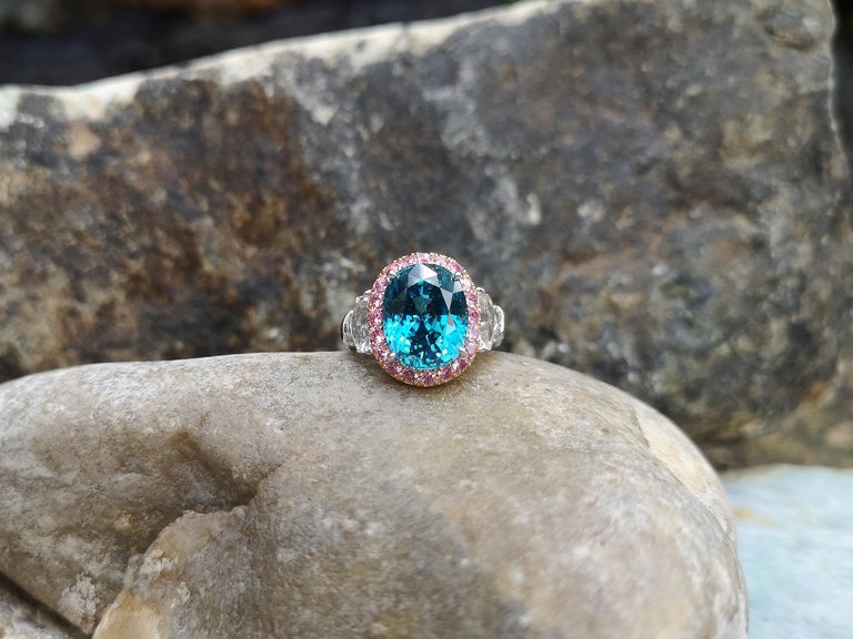 SJ1449 - Blue Zircon with Pink Sapphire, White Sapphire Ring set in 18 Karat White Gold