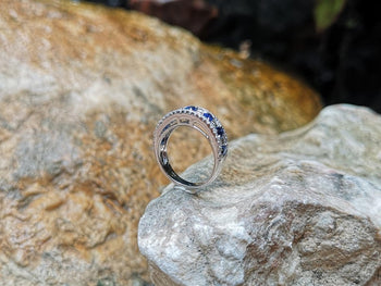 SJ1710 - Blue Sapphire with Diamond Ring Set in 18 Karat White Gold Settings