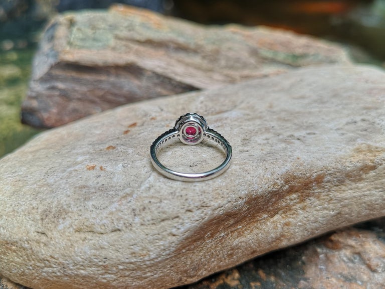 SJ1539 - Round Cut Ruby with Diamond Ring Set in 18 Karat White Gold Setting