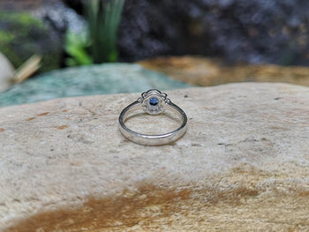 SJ1936 - Blue Sapphire with Diamond Carat Ring Set in 18 Karat White Gold Settings