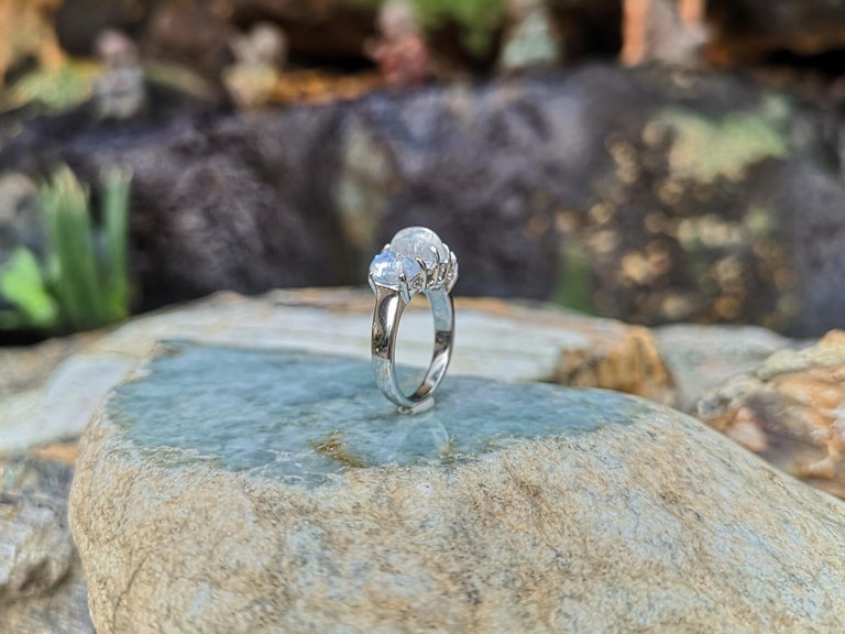 SJ1548 - Moonstone with Diamond Ring Set in 18 Karat White Gold Settings