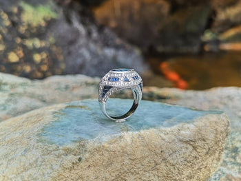 SJ1606 - Blue Sapphire with Diamond Ring Set in 18 Karat White Gold Settings