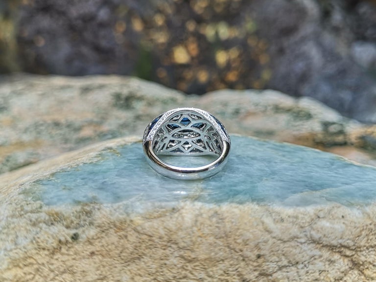 SJ1606 - Blue Sapphire with Diamond Ring Set in 18 Karat White Gold Settings