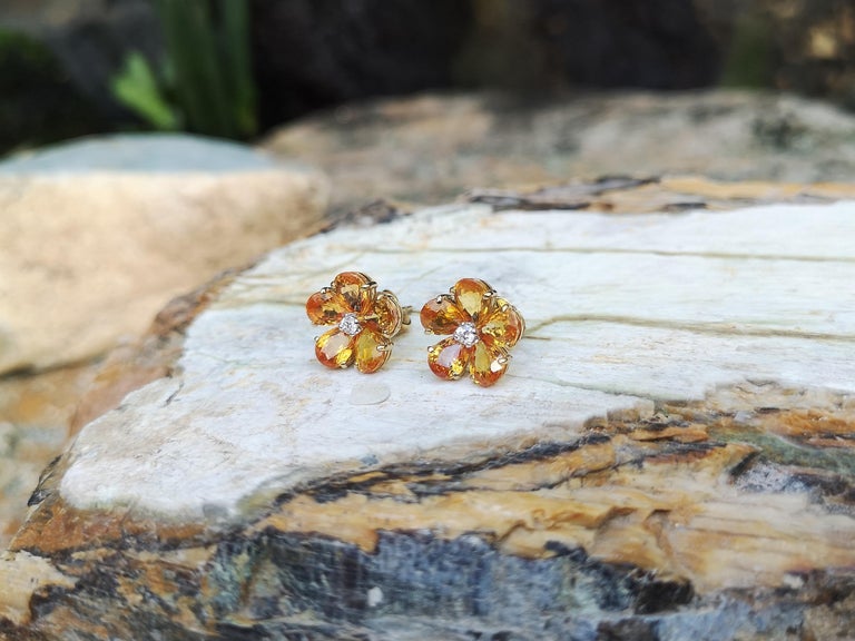 SJ1707 - Yellow Sapphire with Diamond Earrings Set in 18 Karat Gold Settings