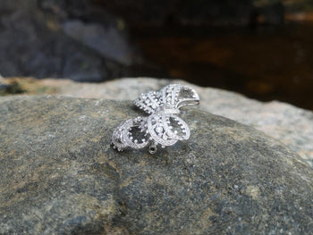 JP0320R - Antique Style Diamond Bow Brooch Set in 18K White Gold Setting