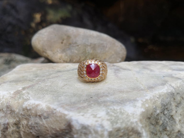 SJ1576 - Sugar Loaf Cut Ruby with Brown Diamond Ring Set in 18 Karat Gold Settings
