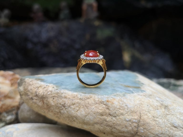 SJ1386 - Fire Opal with Diamond Ring Set in 18 Karat Gold Settings