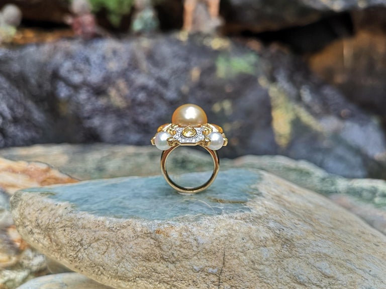 SJ1458 - Golden South Sea Pearl, Fresh Water Pearl, Yellow Sapphire Ring in 18k Gold
