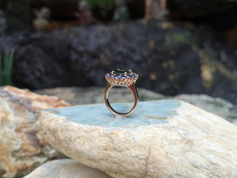 SJ1577 - Green Sapphire with Blue Sapphire Ring Set in 18 Karat Rose Gold Settings