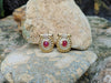 SJ1606 - Cabochon Ruby with Diamond and Cabochon Blue Sapphire Earrings in 18 Karat Gold