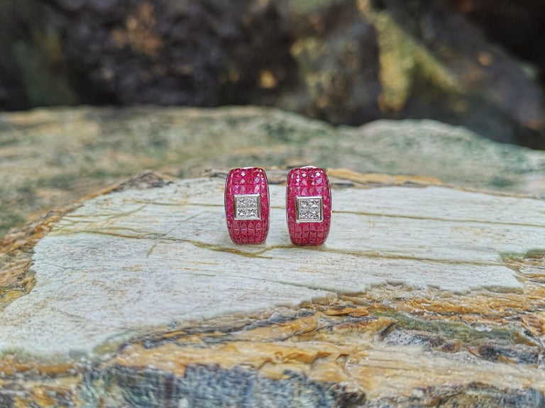 SJ1446 - Ruby with Diamond Earrings Set in 18 Karat White Gold Settings