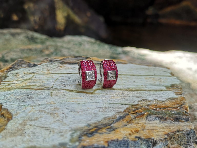 SJ1446 - Ruby with Diamond Earrings Set in 18 Karat White Gold Settings