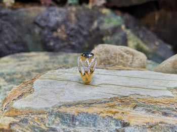 SJ1497 - Heart Shape Blue Sapphire with Diamond Ring Set in 18k Gold Settings