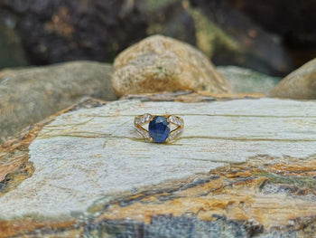 SJ6064 - Blue Sapphire with Diamond Ring Set in 18 Karat Gold Settings