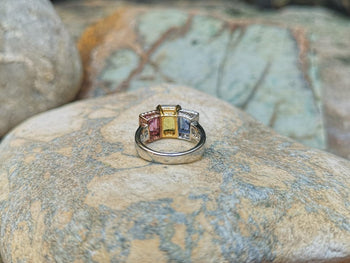 SJ1636 - Blue Sapphire, Pink Sapphire, Yellow Sapphire Ring Set in 18 Karat White Gold