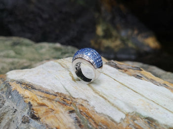 SJ1626 - Blue Sapphire with Diamond Ring set in 18 Karat White Gold Settings
