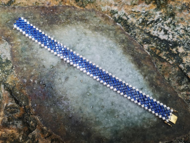 JB0019S - Invisible Set Blue Sapphire & Diamond Bracelet Set in 18 Karat Gold Setting