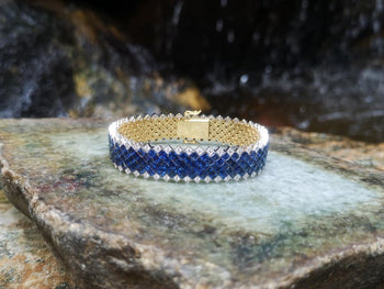 JB0019S - Invisible Set Blue Sapphire & Diamond Bracelet Set in 18 Karat Gold Setting