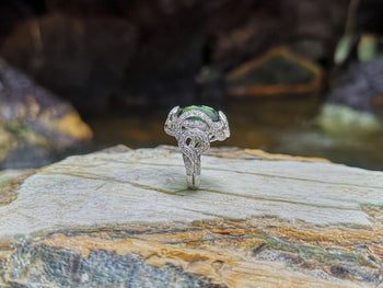 SJ1714 - Green Tourmaline with Diamond Ring Set in 18 Karat White Gold Settings