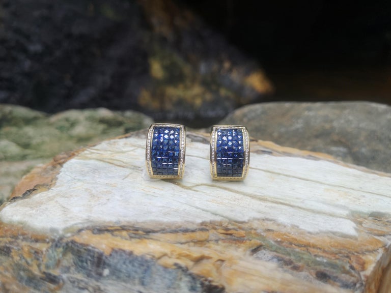 SJ1629 - Blue Sapphire with Diamond Earrings Set in 18 Karat Gold Settings